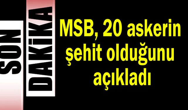 MSB 20 askerin şehit olduğunu açıkladı