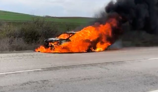 Otomobil alev alev yandı (Video)