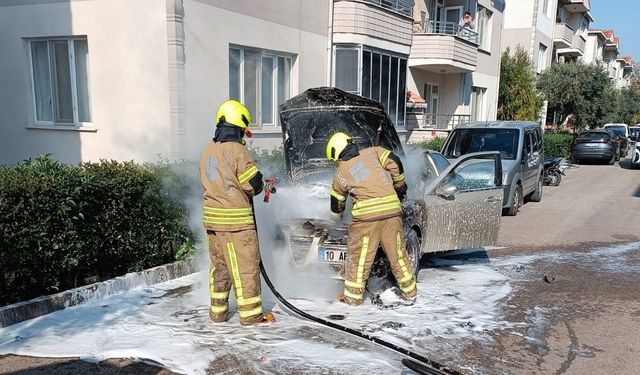 Park halindeki araç alev aldı