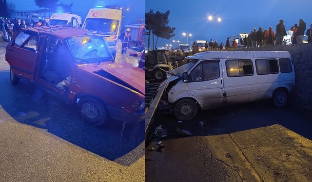 Servis minibüsü ile otomobil çarpıştı: 1 ölü, 10 yaralı (Video)