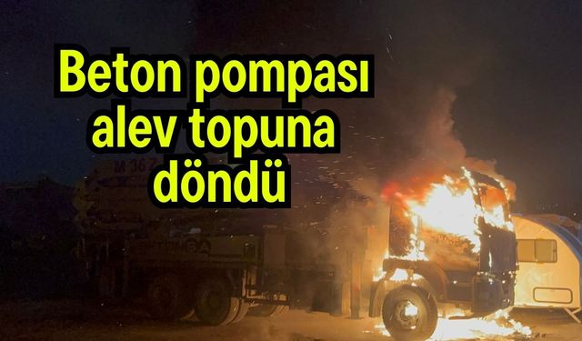 Beton pompası alev topuna döndü (Video)