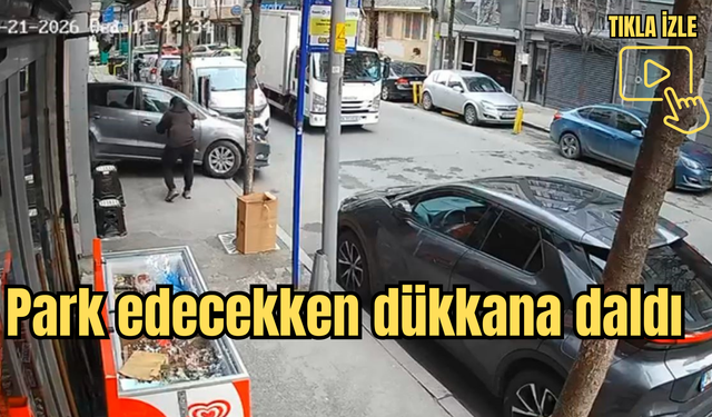 Park edecekken dükkana daldı (Video)
