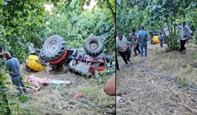 Traktöre bağlı ilaçlama motorunun altında kalan kadın hayatını kaybetti (Video)