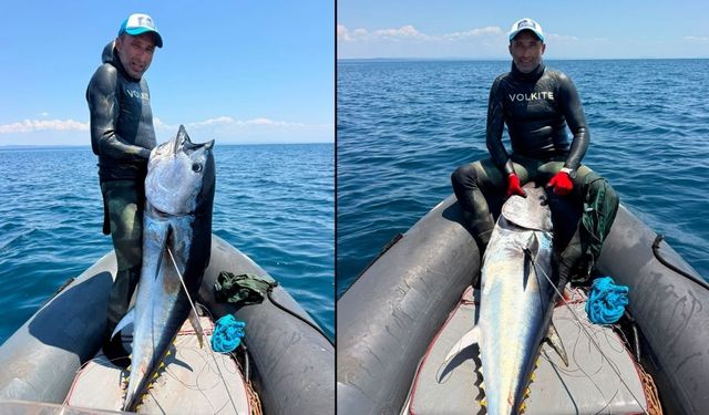 Çanakkale'de 65 kiloluk orkinos yakaladılar (Video)
