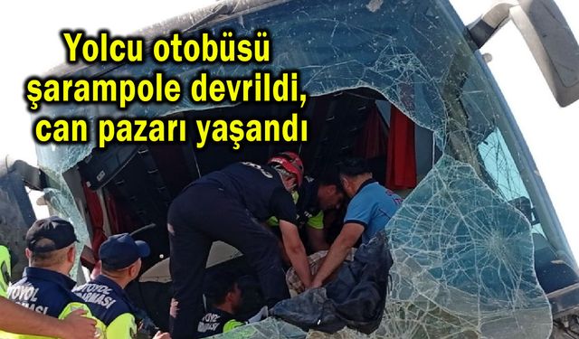 Yolcu otobüsü şarampole devrildi (Video)