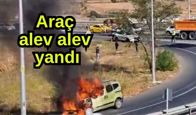 Araç alev alev yandı