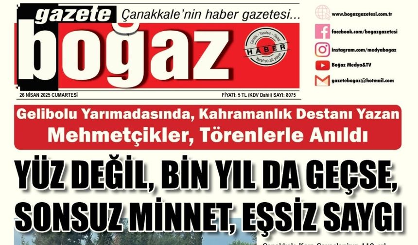 Çanakkale Boğaz Gazetesi 26 Nisan Cumartesi