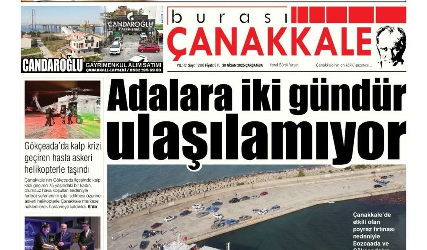 Burası Çanakkale Gazetesi 30 Nisan Çarşamba