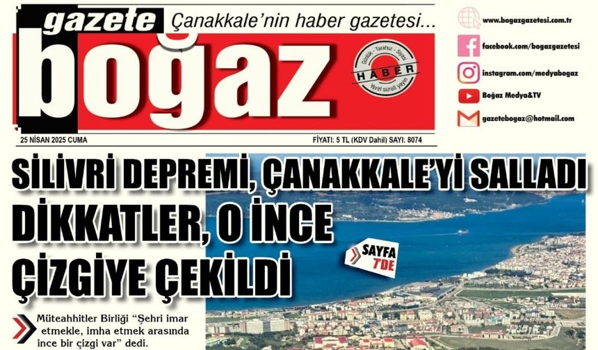 Çanakkale Boğaz Gazetesi 25 Nisan Cuma