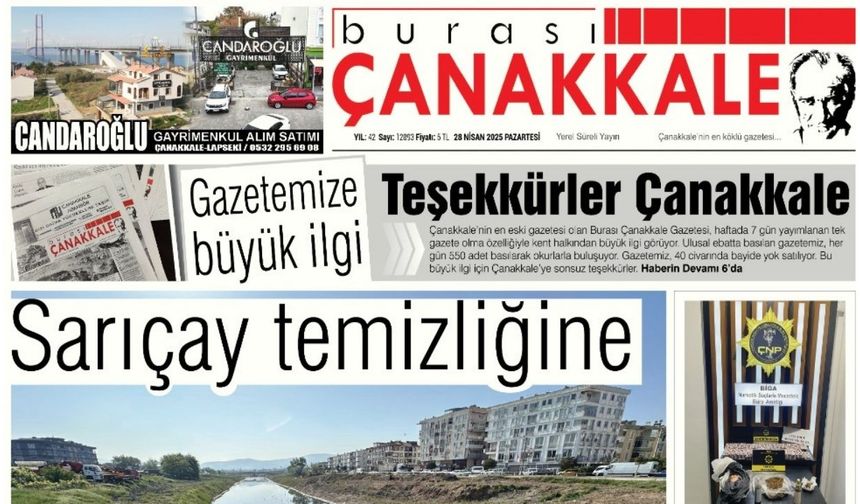 Burası Çanakkale Gazetesi 28 Nisan Pazartesi