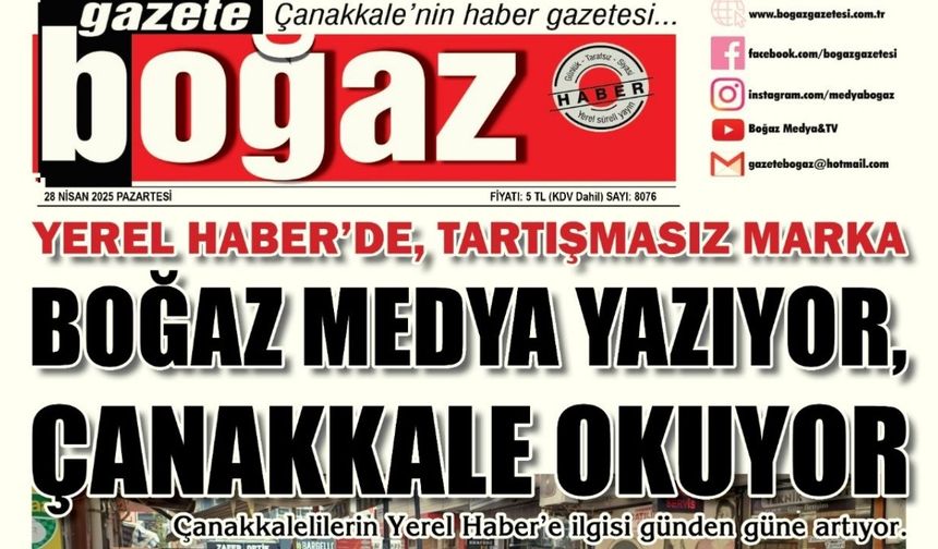 Çanakkale Boğaz Gazetesi 28 Nisan Pazartesi