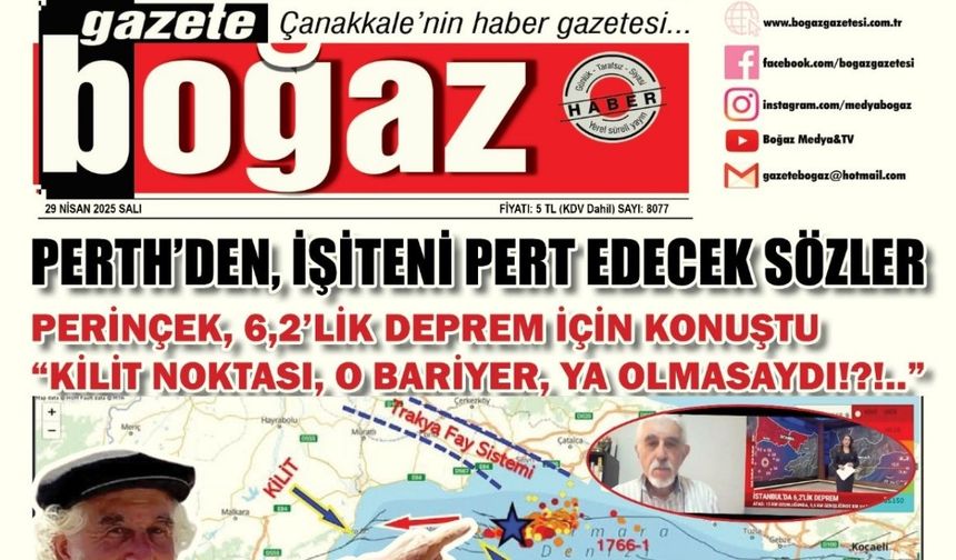 Çanakkale Boğaz Gazetesi 29 Nisan Salı