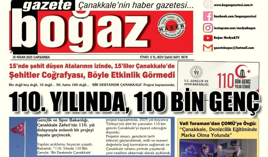Çanakkale Boğaz Gazetesi 30 Nisan Çarşamba