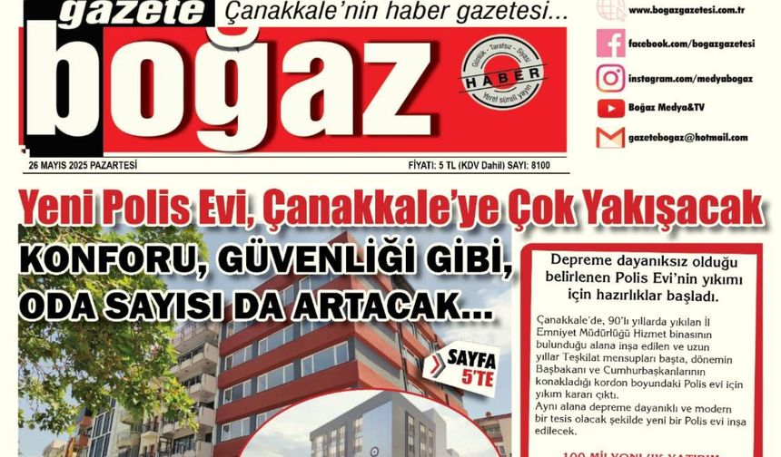 Çanakkale Boğaz Gazetesi 26 Mayıs Pazartesi