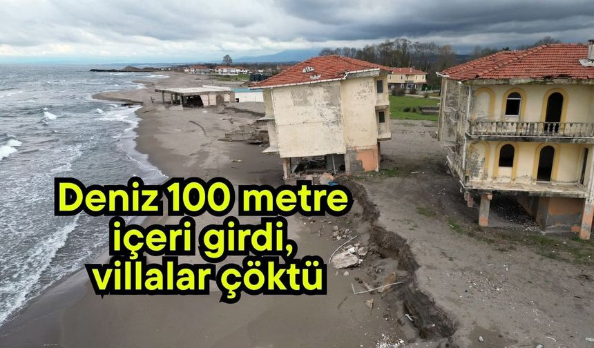 Deniz 100 metre içeri girdi, villalar çöktü (Video)