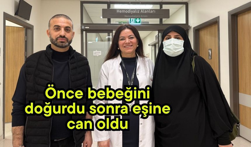 Önce bebeğini doğurdu sonra eşine can oldu (Video)
