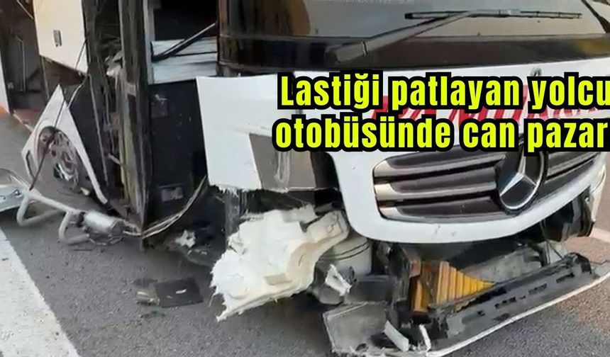 Lastiği patlayan yolcu otobüsünde can pazarı (Video)