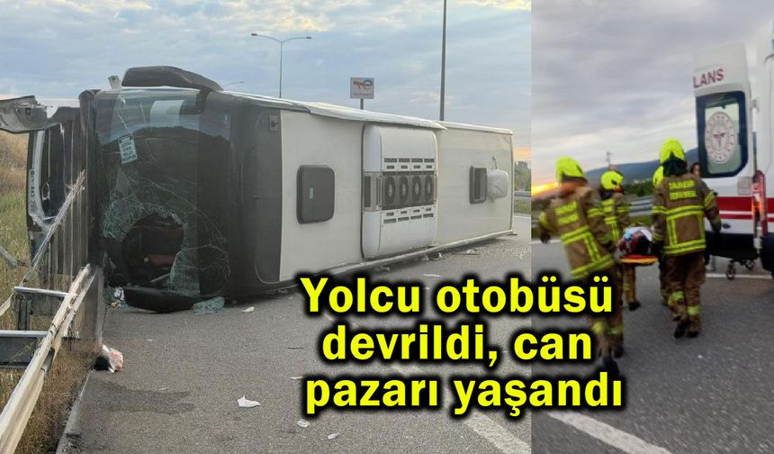 Yolcu otobüsü devrildi can pazarı yaşandı (Video)