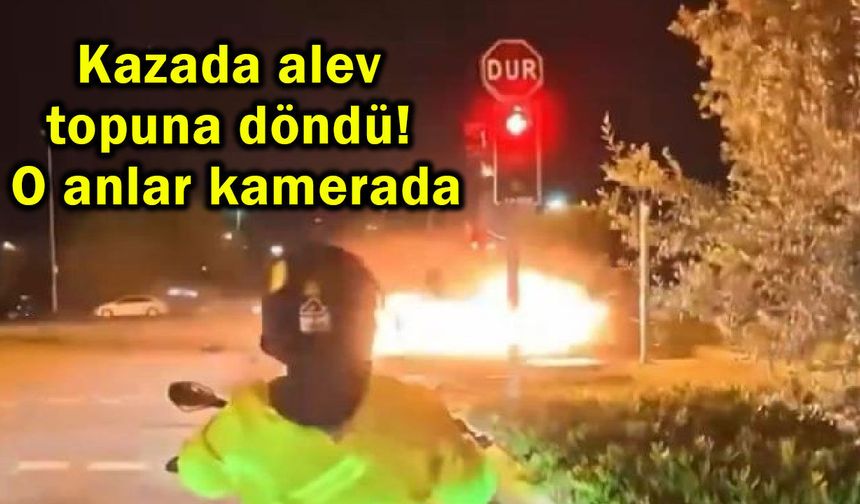 Kazada alev topuna döndü! O anlar kamerada (Video)