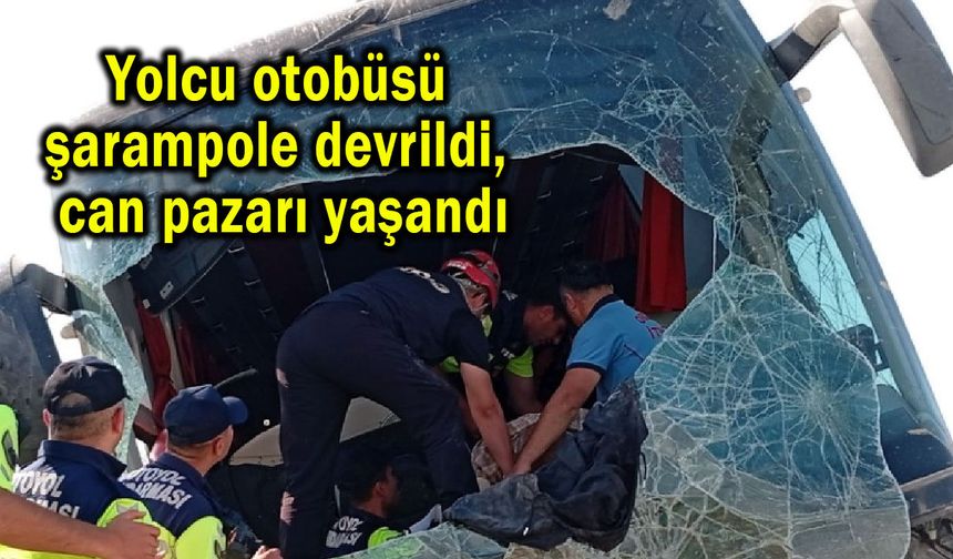 Yolcu otobüsü şarampole devrildi (Video)