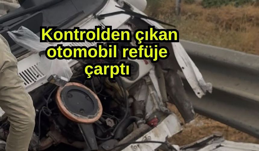 Kontrolden çıkan otomobil refüje çarptı