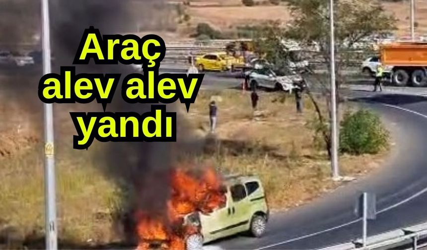 Araç alev alev yandı